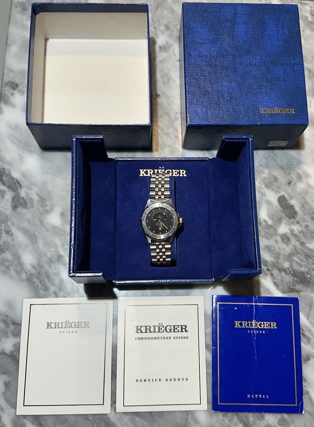 Krieger Vintage Watch “Tidal” High Tide Low Tide Black Dial Box & Papers Full!