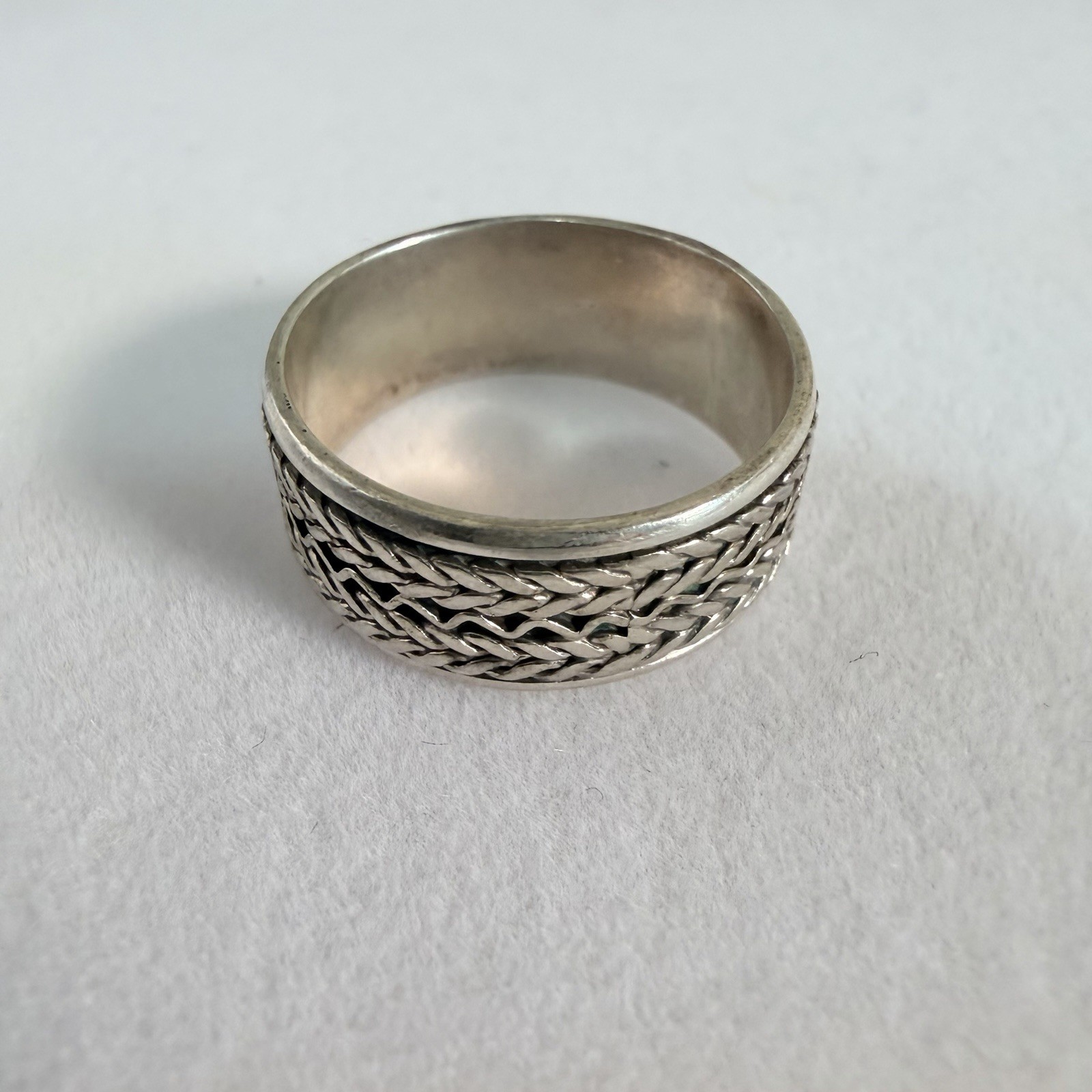 VINTAGE 925 Sterling Silver Wide Spinner Ring Tire Tread Size 7.5 wavy Band