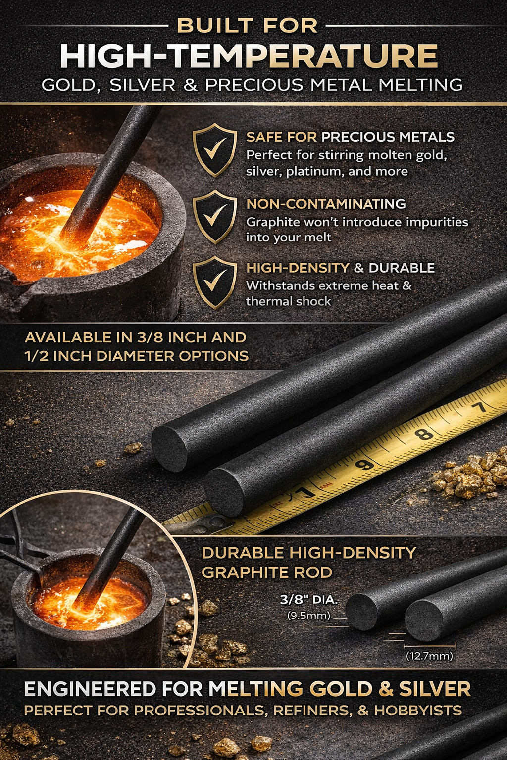 Graphite Stir Rod and Anhydrous Flux Gold Silver Metal Casting Refining Set