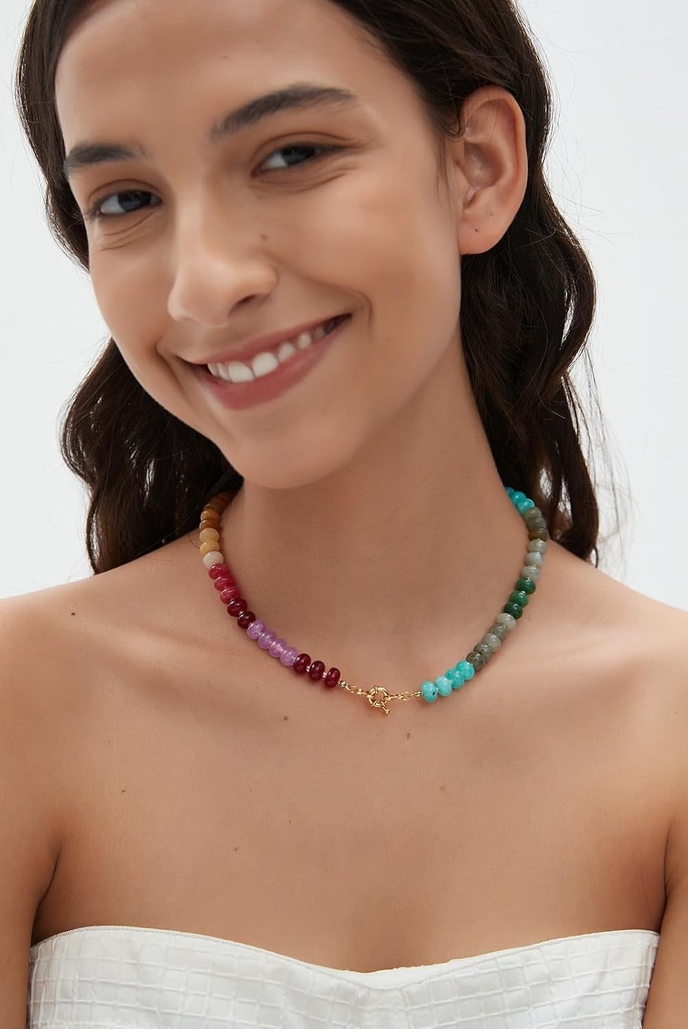 Vibrant Handmade Gemstone Choker Necklace with 17-Inch Adjustable Chain