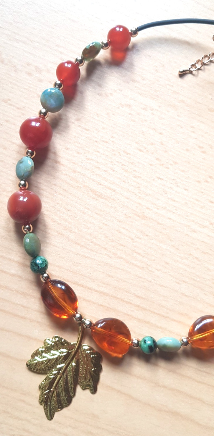 GEMSTONE NECKLACE. AMBER.AHAT.UNAKITE.HEMATITE.UNIQUE.VERY CLASSY.ELEGANT