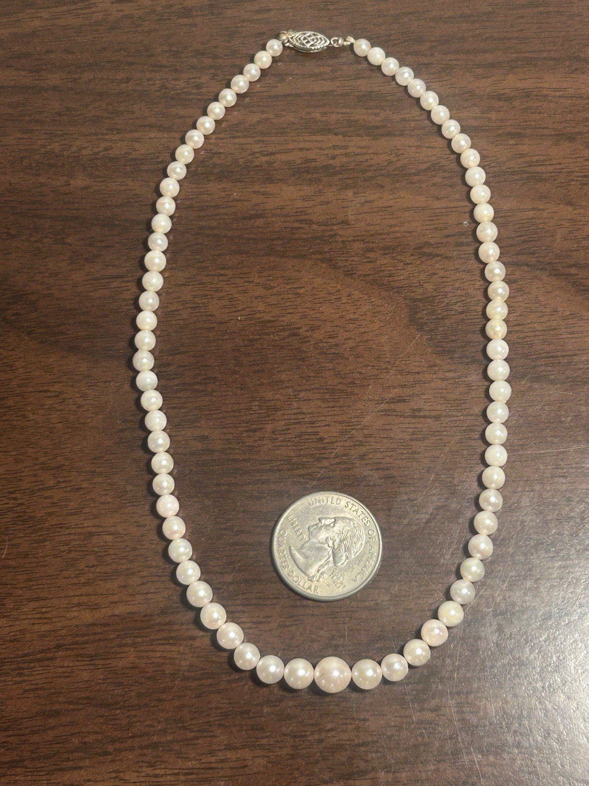Solid 14k Gold Rhodium Plated Clasp Graduated Mother Of Pearl 15 Inch Necklace