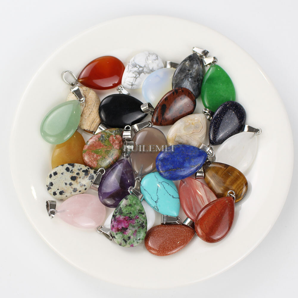 20pcs Mixed Natural Gemstone Water Drop Pendant Beads Reiki Chakra Healing Stone