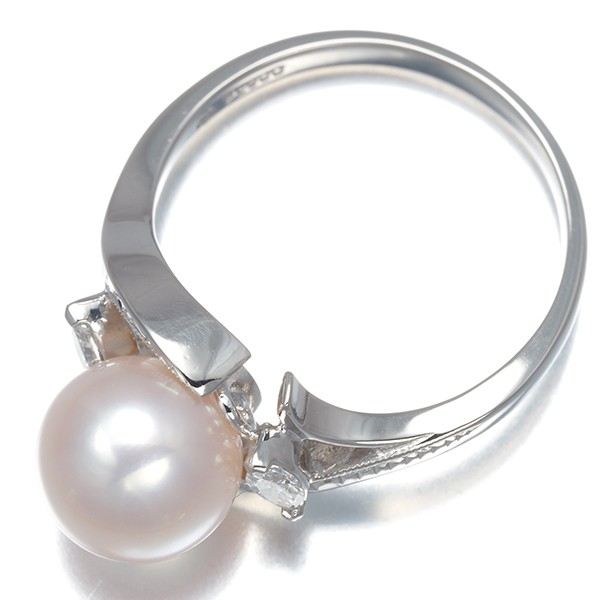 Auth TASAKI Ring Akoya Pearl 8.3mm Diamond 0.13ct Marquise US6-6.25 Pt 900