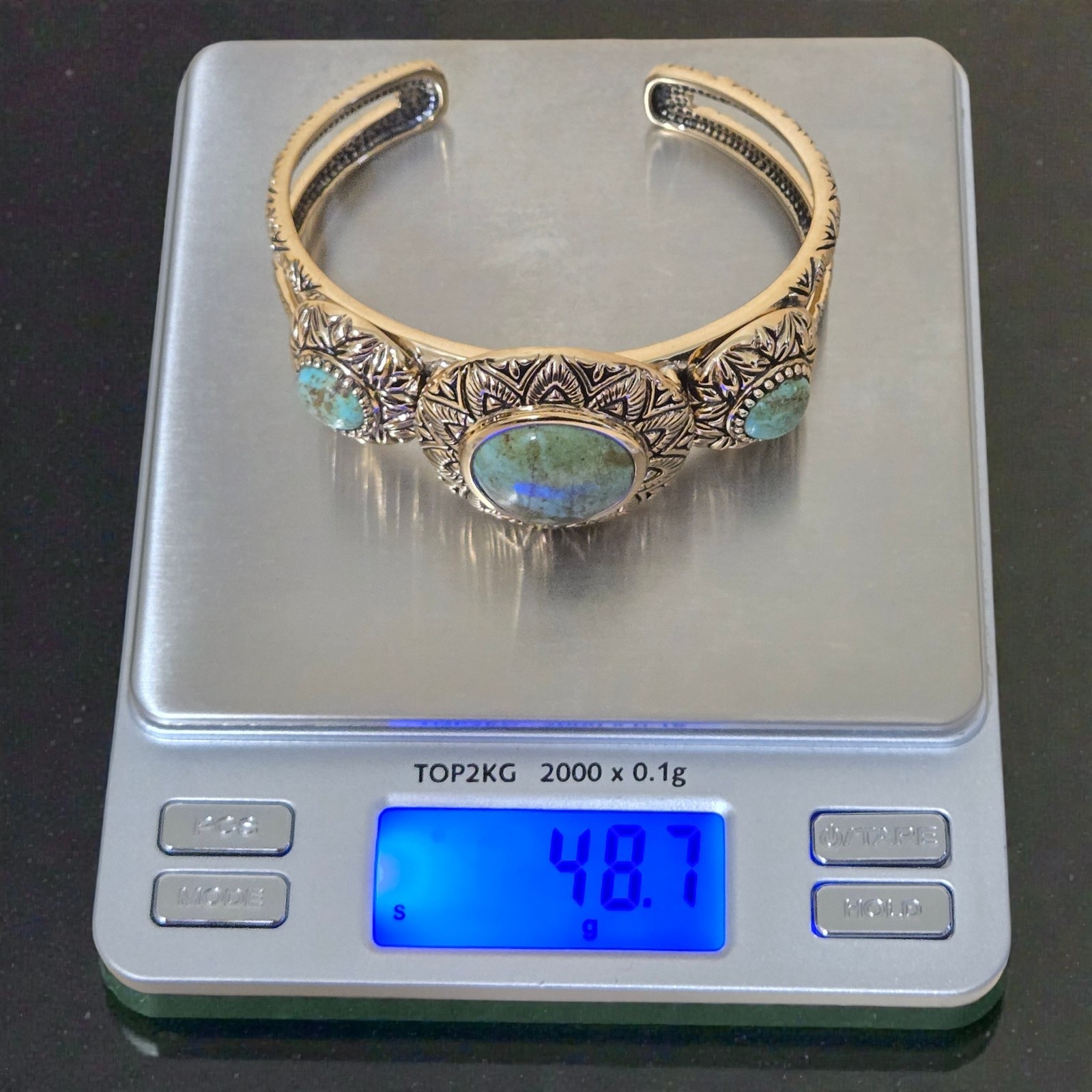Barse Studio Gold Bronze 3 Turquoise Cuff Bracelet Southwest Jewelry Mayan