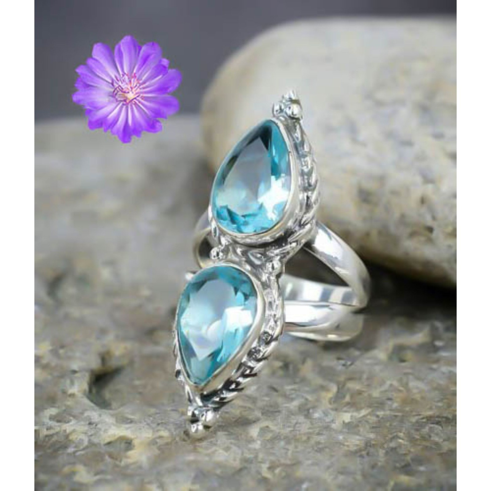 Aquamarine Gemstone 925 Sterling Silver Ring Handmade Jewelry Ring For Gift