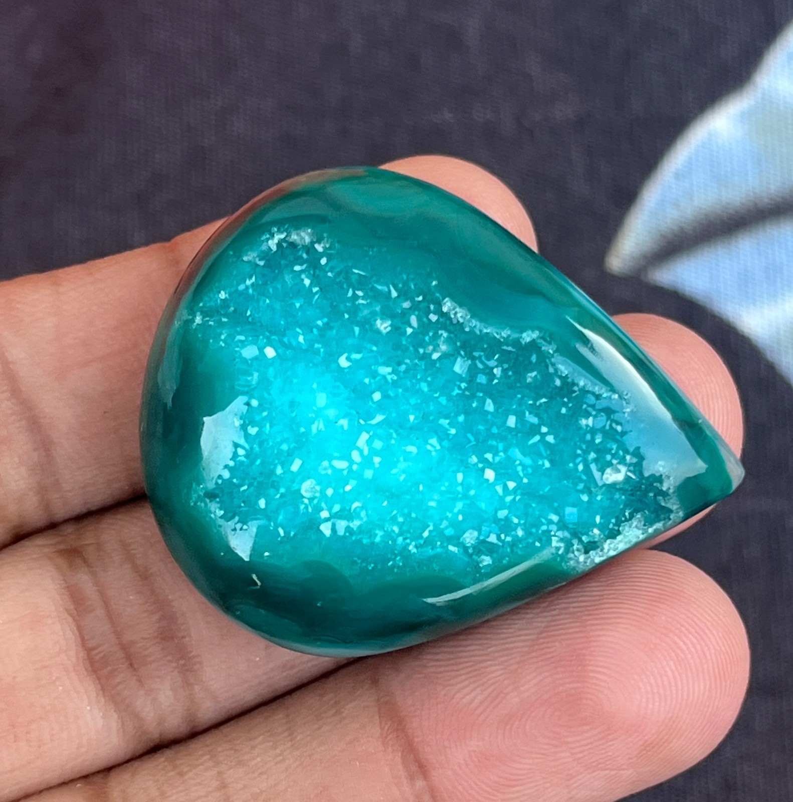 Oval Green Druzy Agate Cabochon For Jewelry Making ( 40X32X10MM, 85.85 CT )