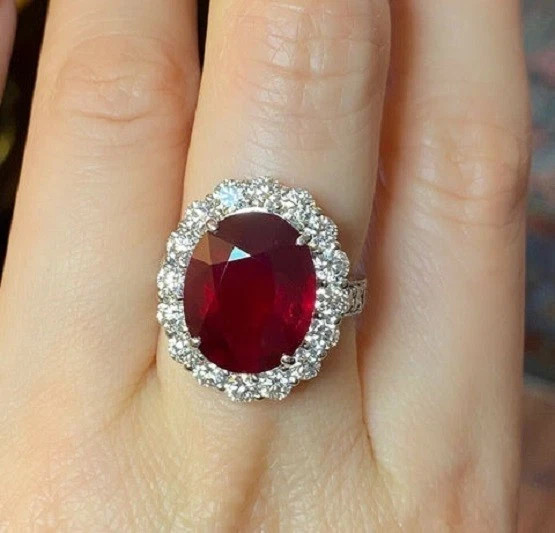6.8 Ct Oval Cut Natural Ruby Diamond Engagement Wedding Ring 14K White Gold Over