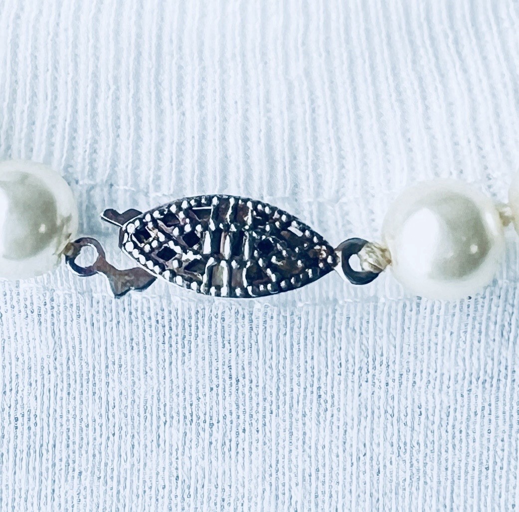 Estate Vintage Classic Knotted Faux Pearl Necklace, 18.5”