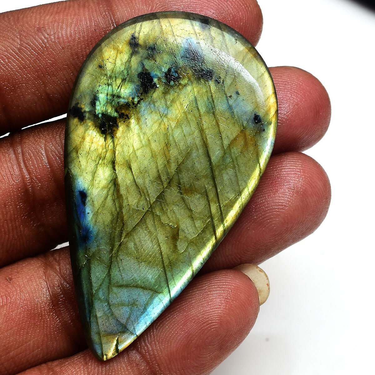 100.00 Cts Natural Labradorite Pear Hand Carving Flashy Untreated Loose Gemstone
