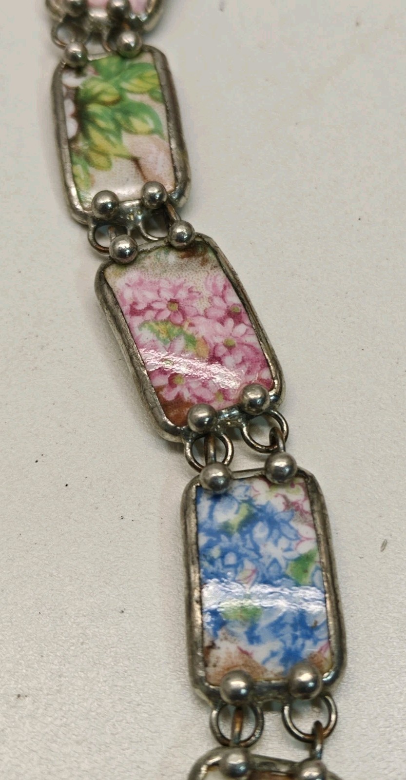 Custom Hand Soldered Artisan Broken China Chintz Bracelet 7.5 Inch