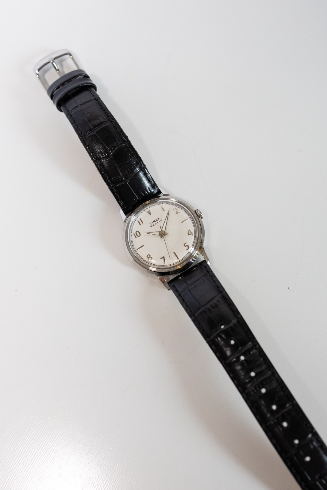 Timex Marlin Quartz 34mm Black Leather Strap Silver Dial Watch TW2Y37600VQ