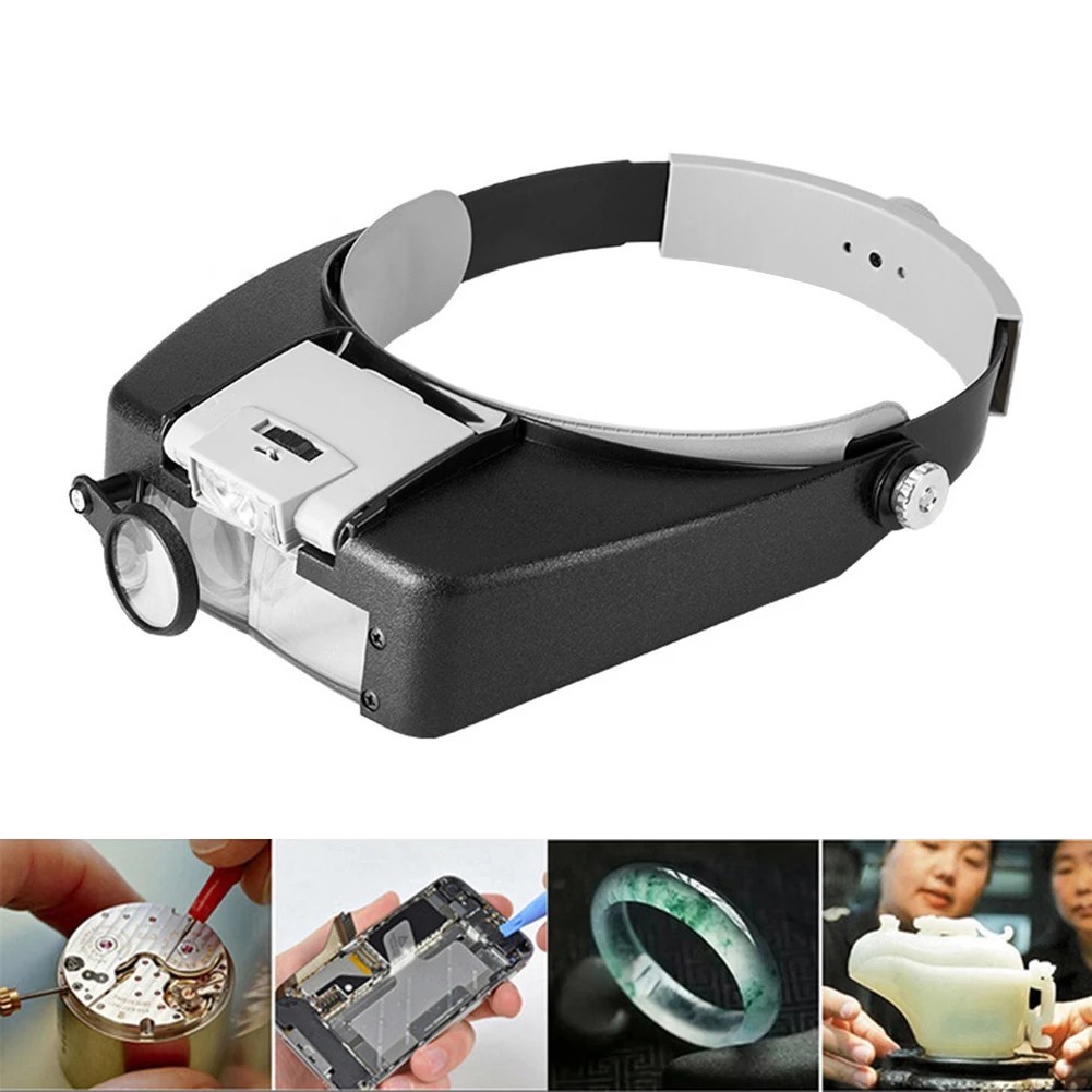 Jewelers Head Headband Magnifier LED Illuminated Visor Magnifying Glasses Loupe
