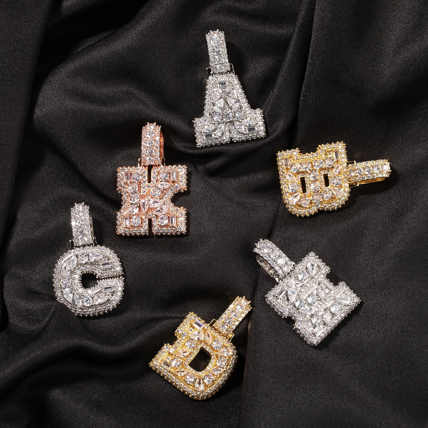 Iced Out Letter Pendant Nameplate Multicolor CZ Hip Hop Bling Necklace Gift NEW