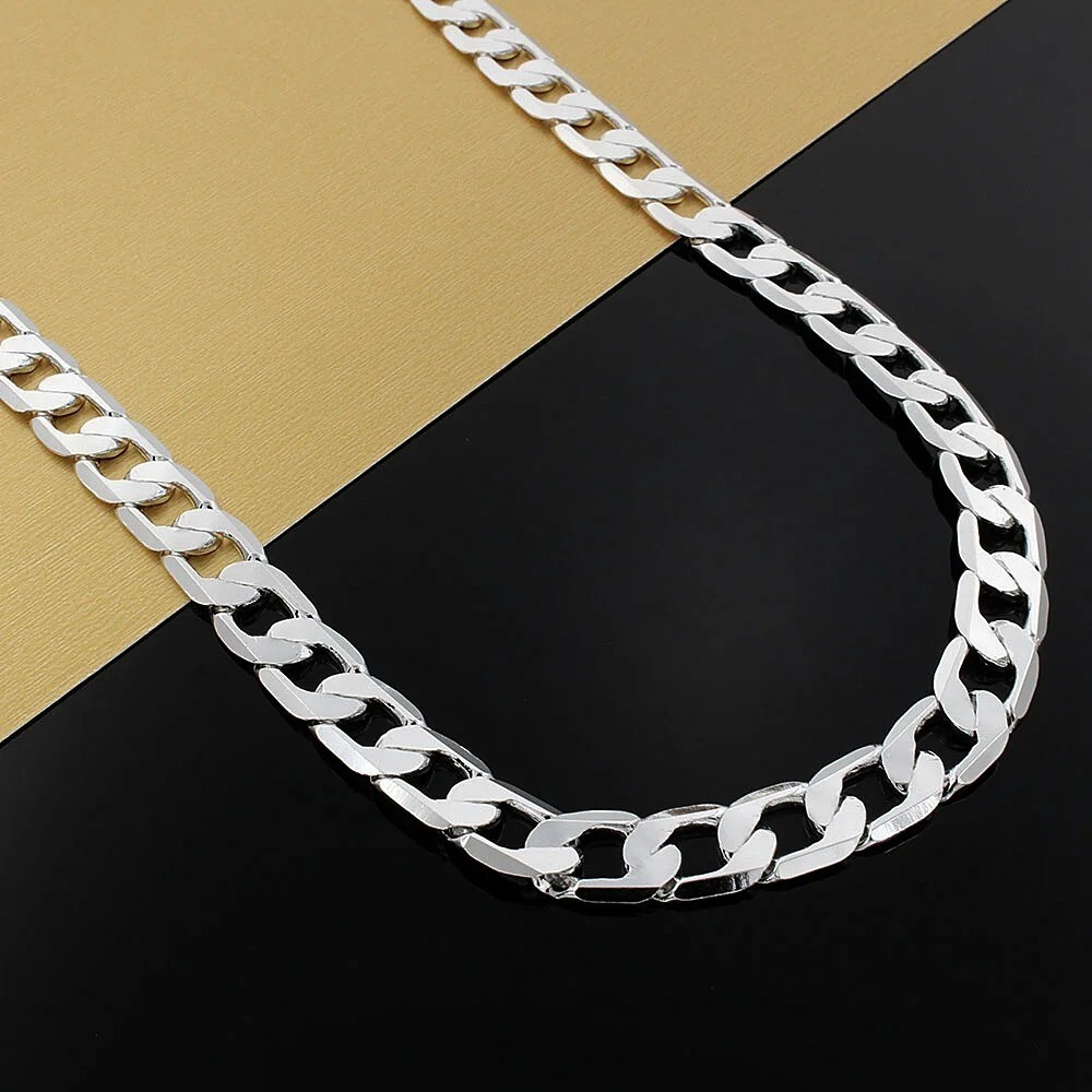 Collar de Plata de Ley 925 para Hombre Cadena Clásica de 8MM y 20/24 pulgadas