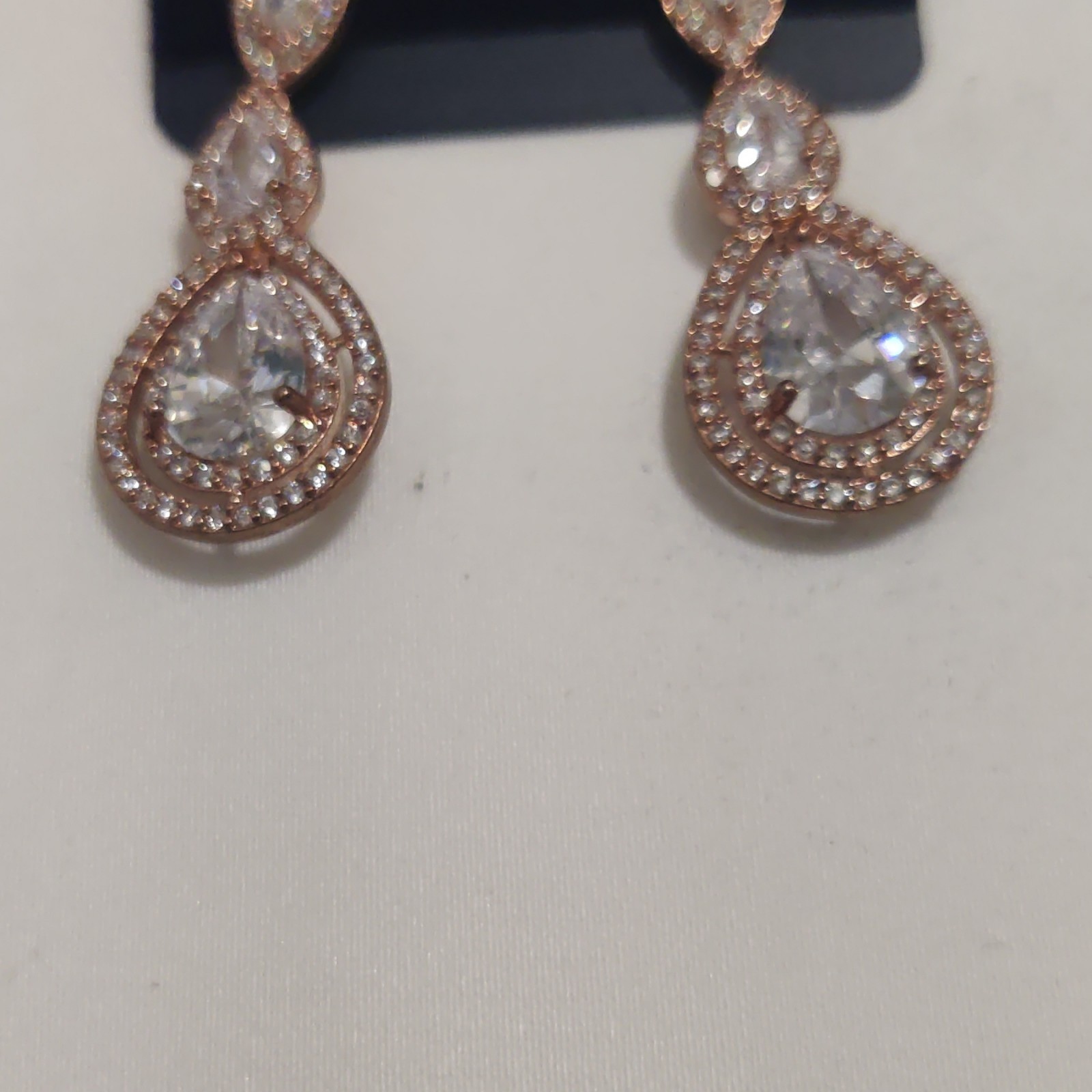 Rose Gold Plated Teardrop Stacked Dangle/Drop Earrings, Clear Crystal, Butterfly