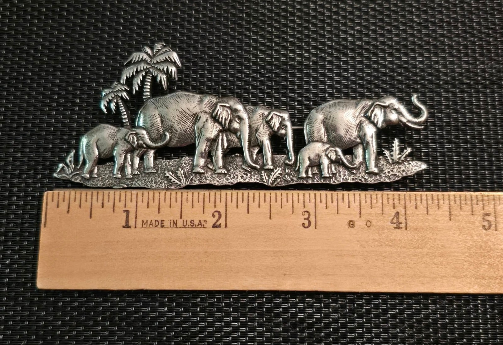 JJ Jonette ELEPHANT FAMILY WALK Pins Brooches – Silvertone & Bronze – Set of TWO