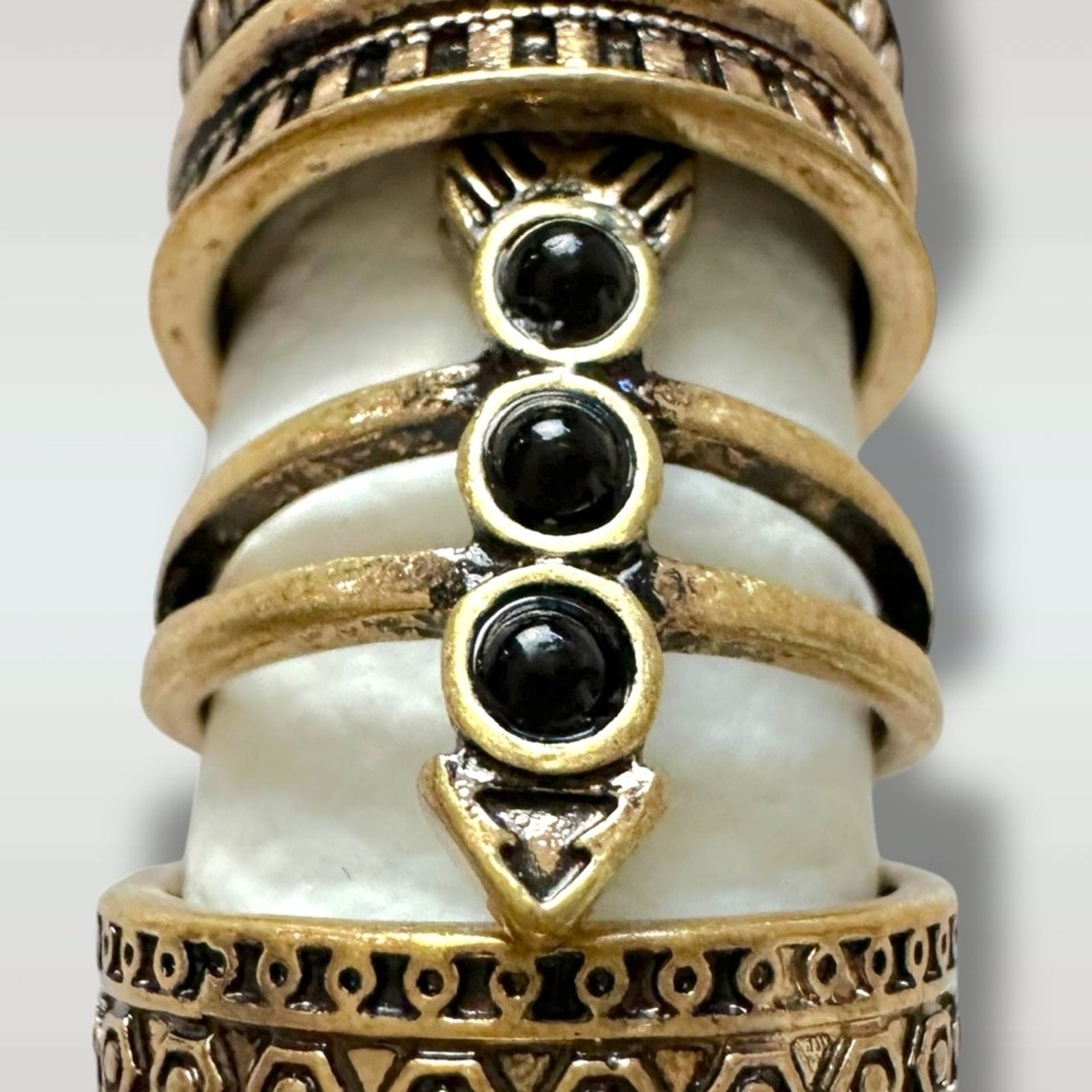 Free People Count Your Lucky Stars Ring Set in Antique Gold Onyx Bohemian Witchy