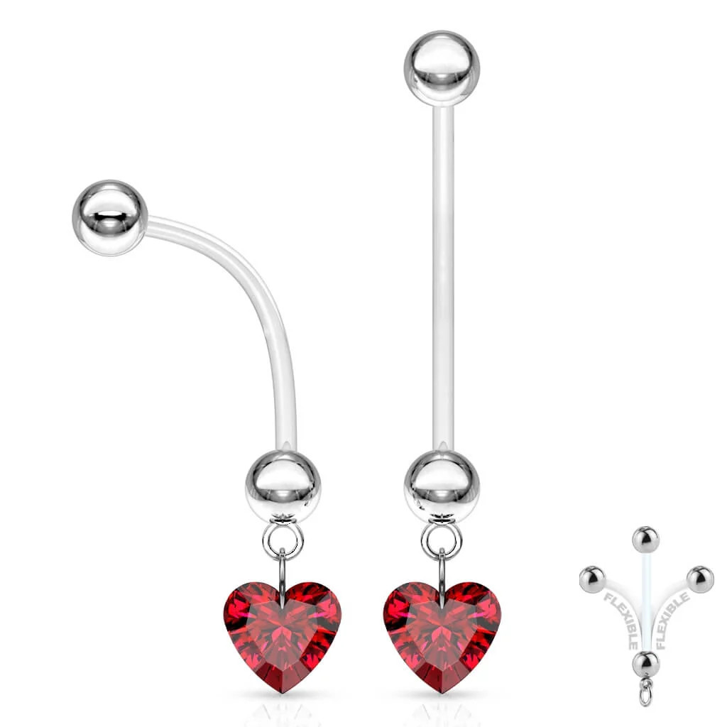 Pregnancy Red Heart Navel Ring – 14G BioFlex 1” Bar