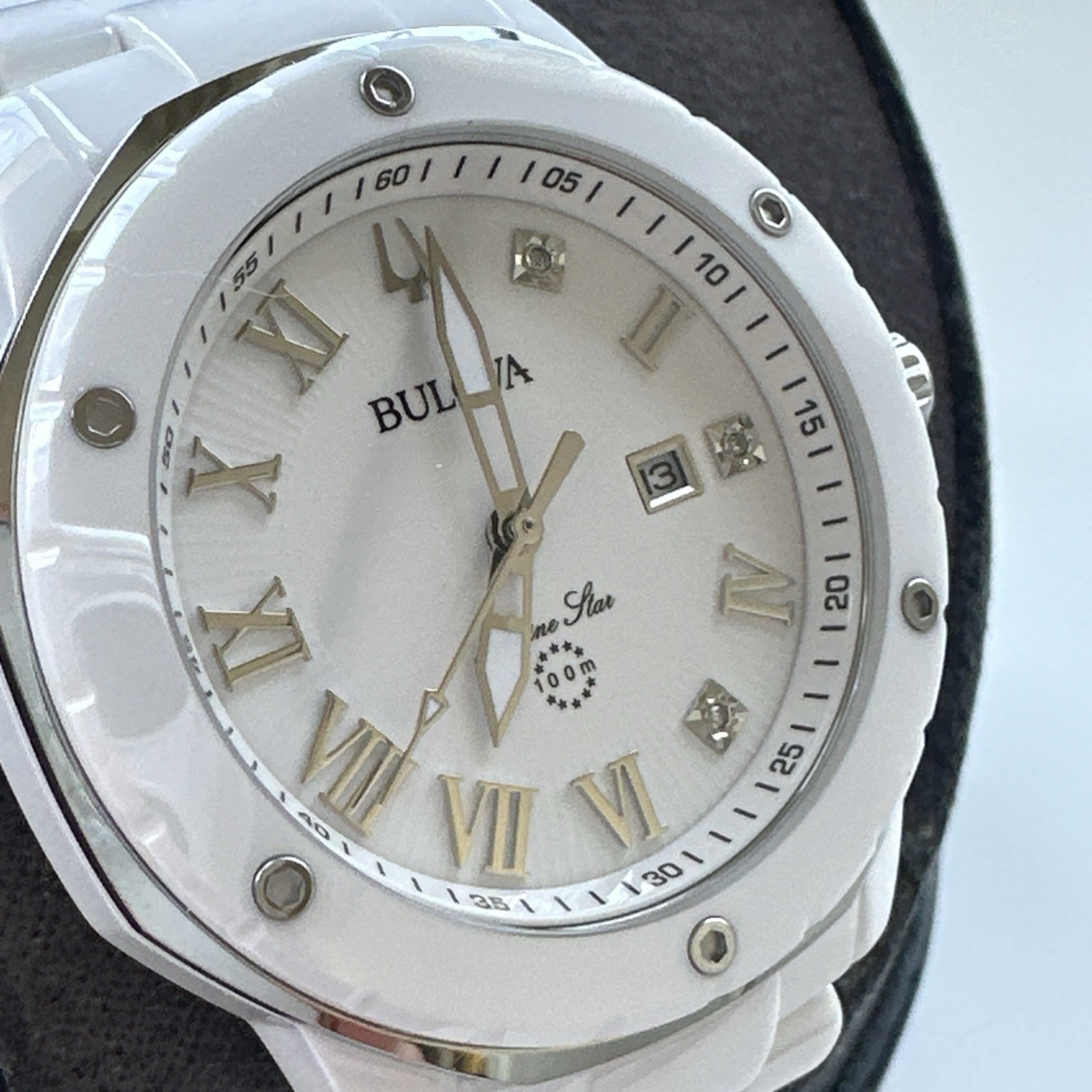 Bulova Women’s Marine Star Marc Anthony Quartz Ceramic White Watch 36MM 98P222