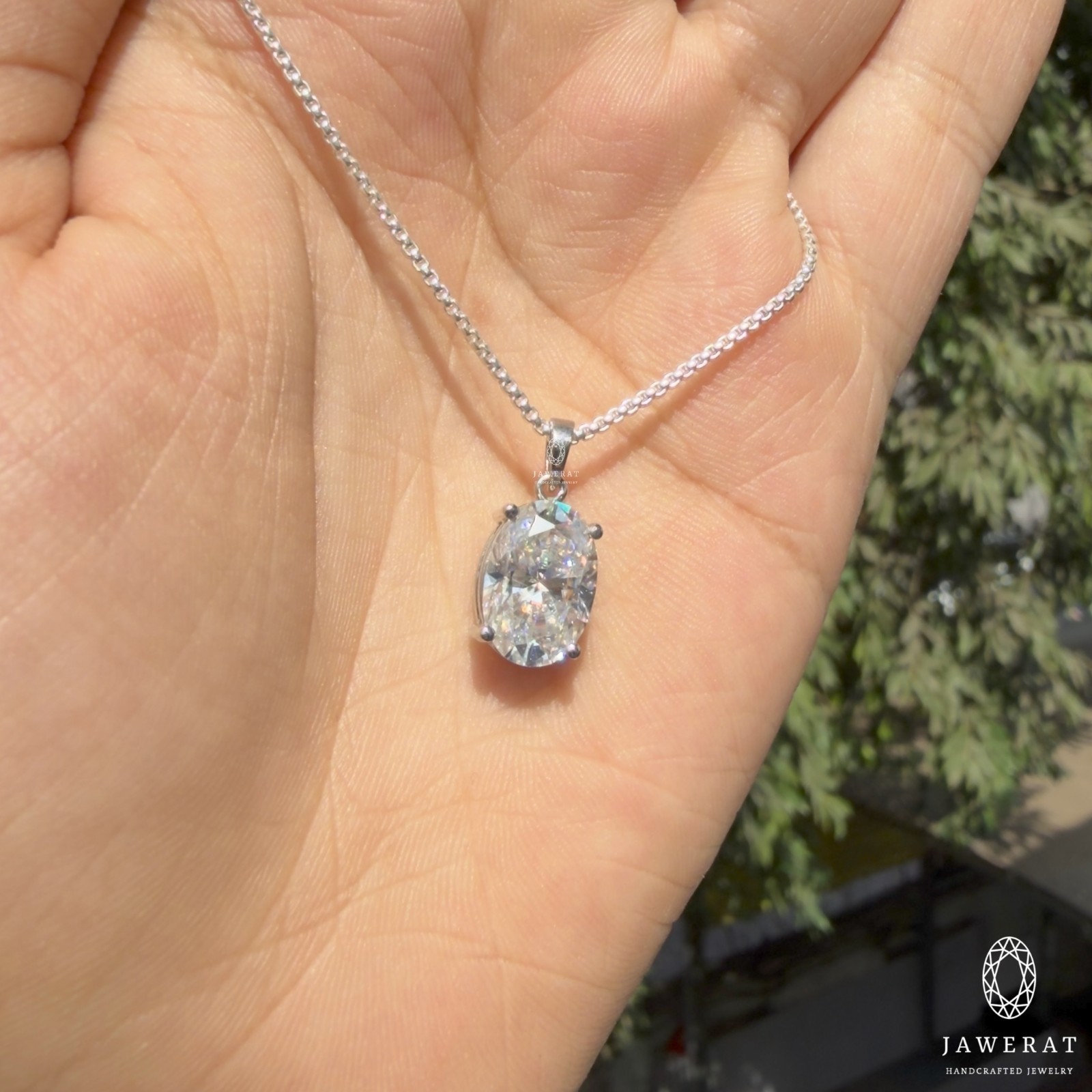 Oval Moissanite Solitaire Pendant 925 Sterling Silver Necklace Gift for Her