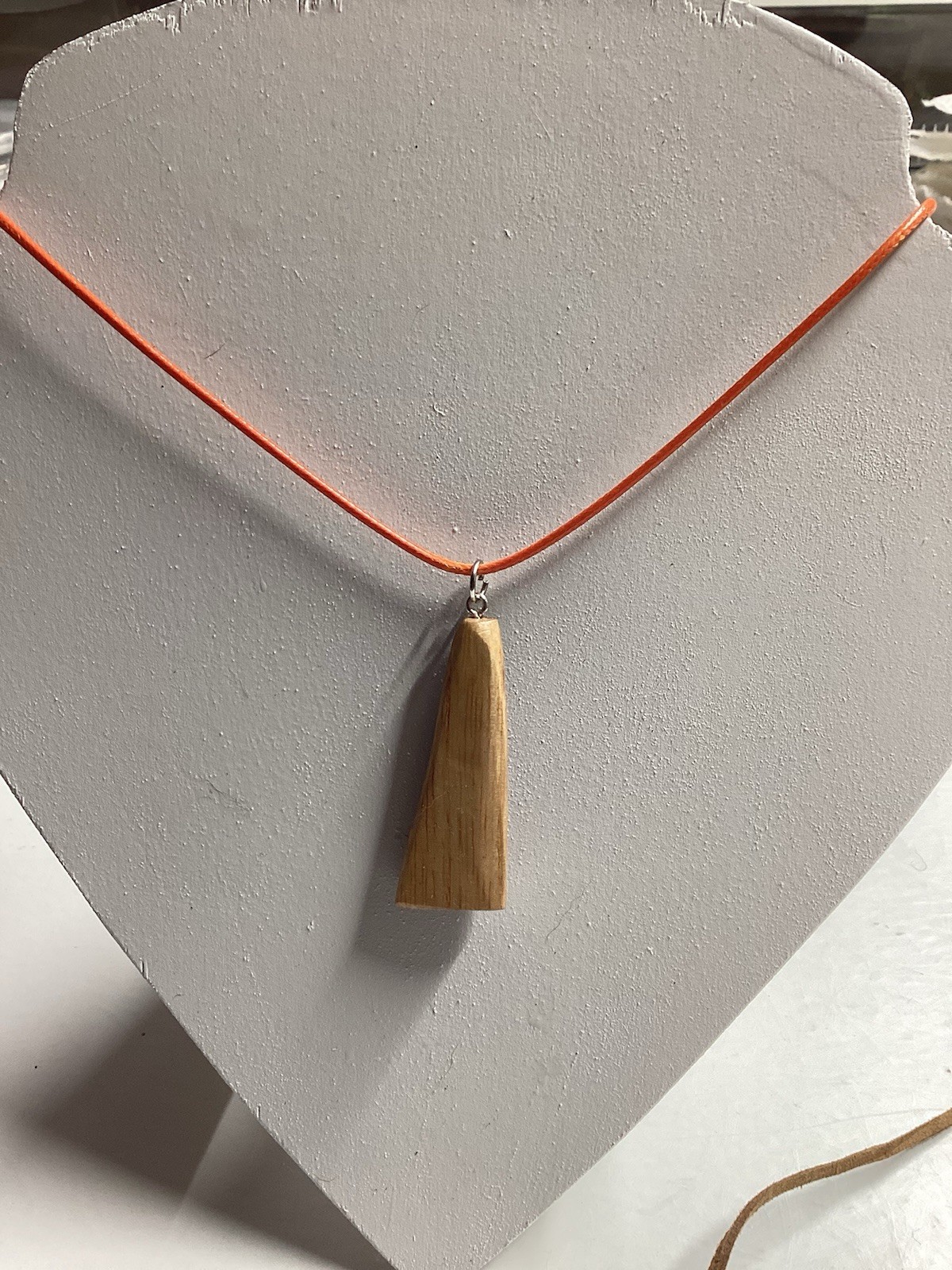Orange Cord Necklace Pendant Two Tone Wooden Pendant Charm Handmade
