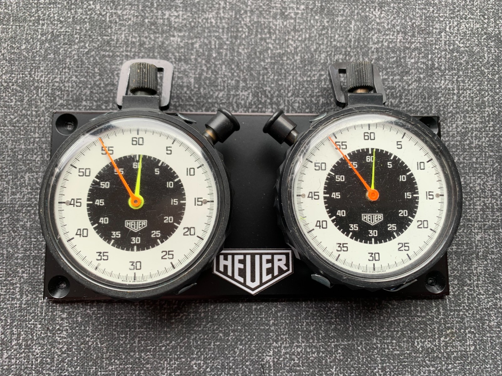 Vintage 61mm Oversize Heuer Serviced Stopwatch Set on a Rally Dash Panel 2