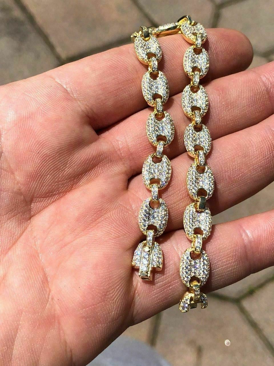 8mm Gucci Link Bracelet 14k Gold Plated Solid 925 Sterling Silver CZ Mariner ICY