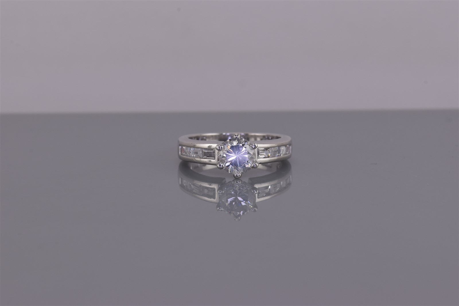 Sterling Silver Round Cubic Zirconia Channel Set Baguette Band Ring 925 Sz: 5
