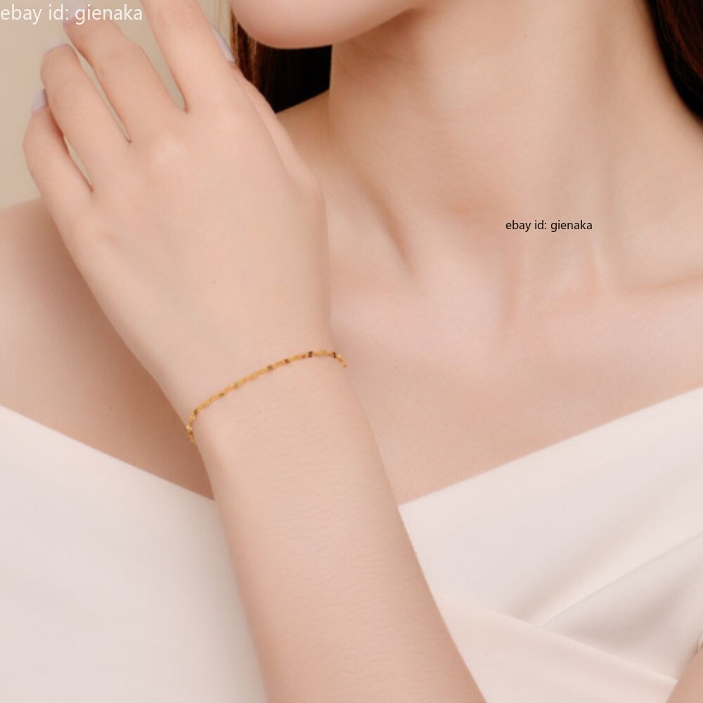 Pure 999 24K Yellow Gold Lip Chain Link Bracelet Bangle Anklet Women 5.9-9.5″