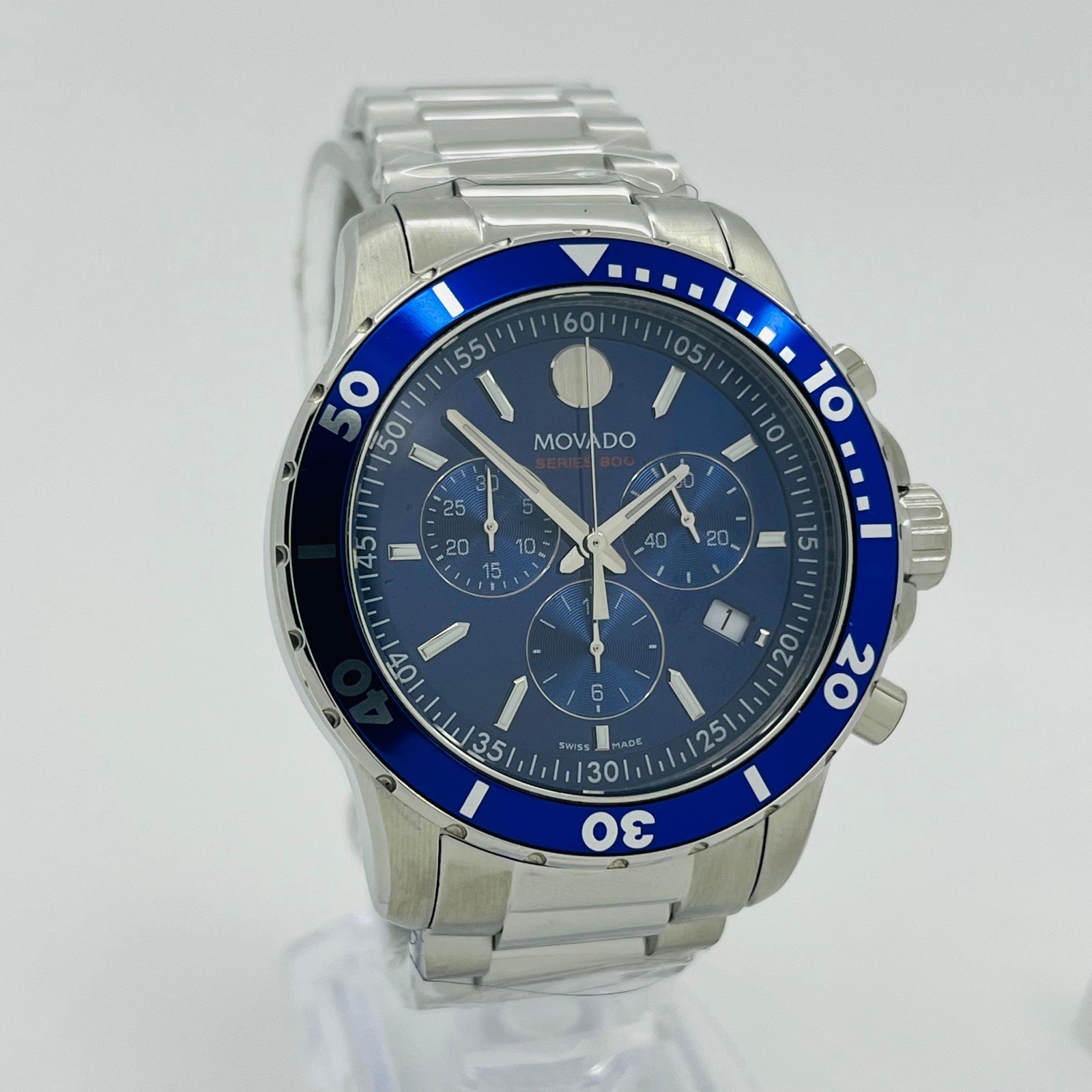 Movado Series 800 Chronograph Blue Dial Steel Bracelet Men’s Watch 2600141 New