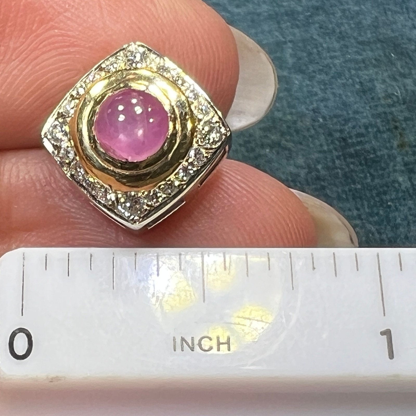 14k Gold Pink Star Sapphire Ruby Pendant w Diamond Halo *Video* A