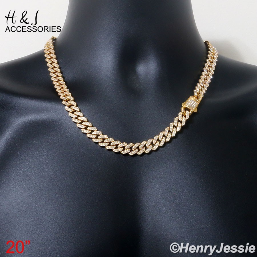 16″-40″MEN Stainless Steel Full ICY CZ 10mm Gold Plated Miami Cuban Necklace*171