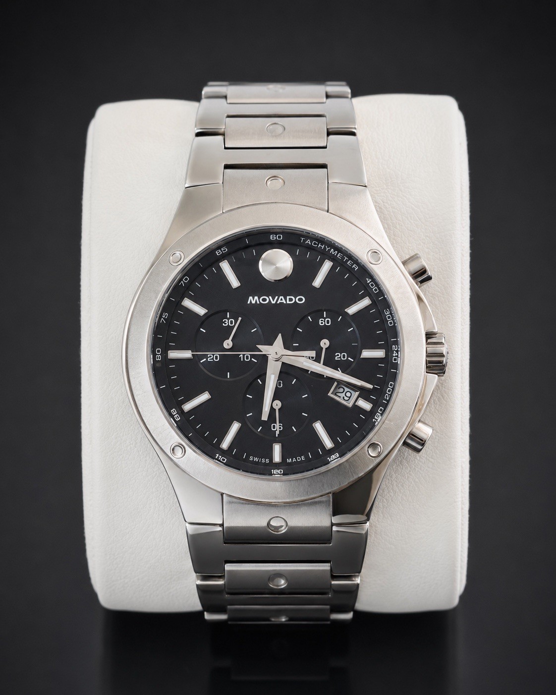 Movado SE Men’s Chronograph Watch 0607931 Blue Dial Stainless Steel 42mm Box