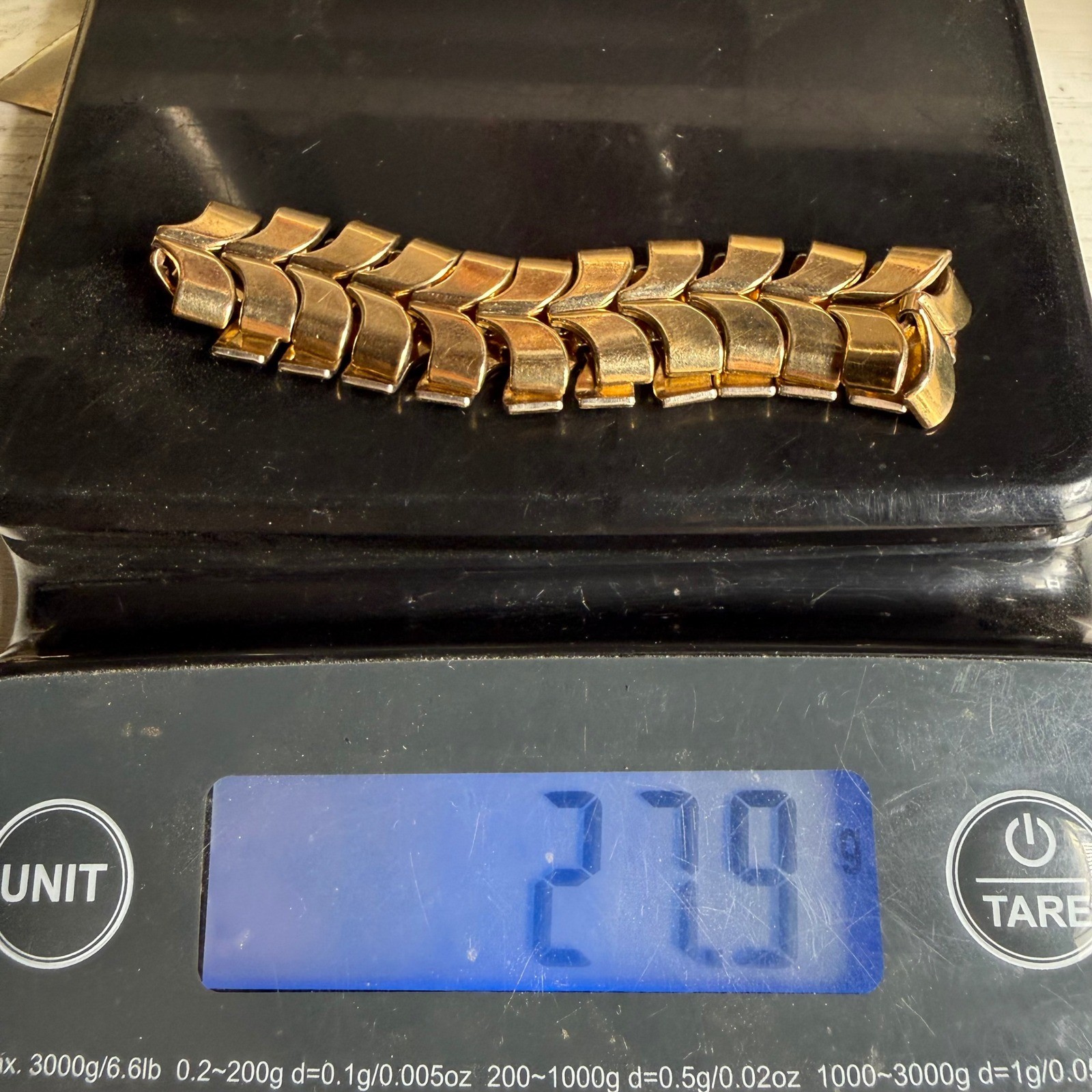 Vintage Sturdy Link Bracelet Gold Filled Chevron Scale Women 6.75in