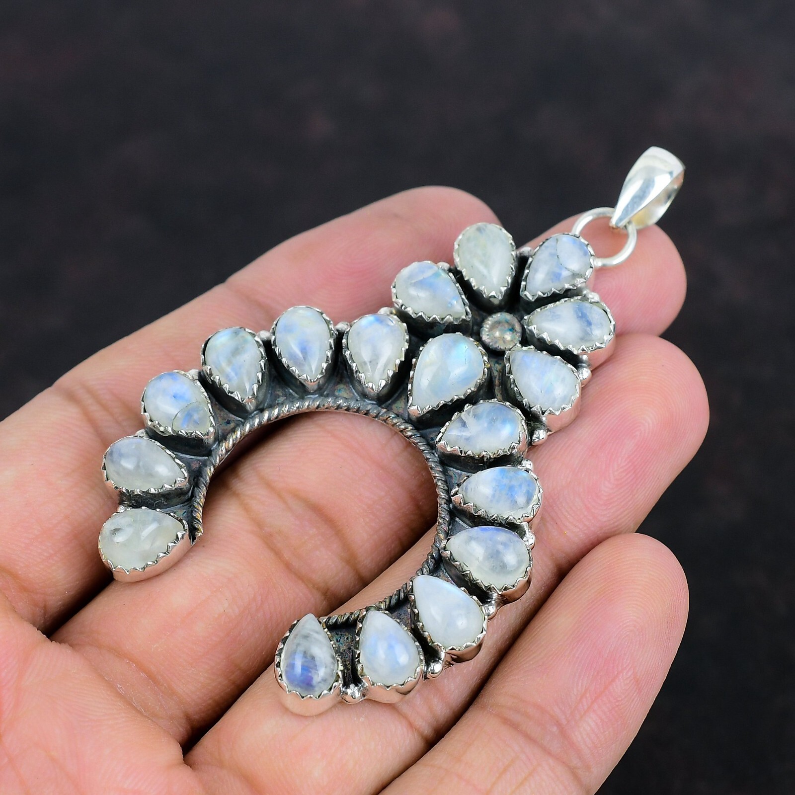 Navajo Jewelry Rainbow Moonstone Gemstone Sterling Silver Pendant Gift For Her
