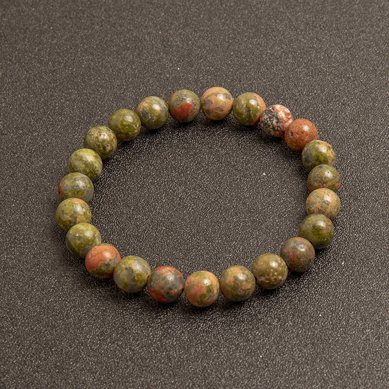Unakite Jasper Genuine Bracelet ~ 7.5 Inches ~ 8mm Round Beads