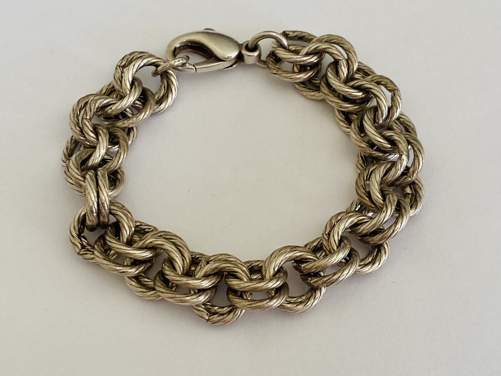 Vintage Signed Sterling Silver Double Rolo Circle Link Chain Bracelet 45-Grams