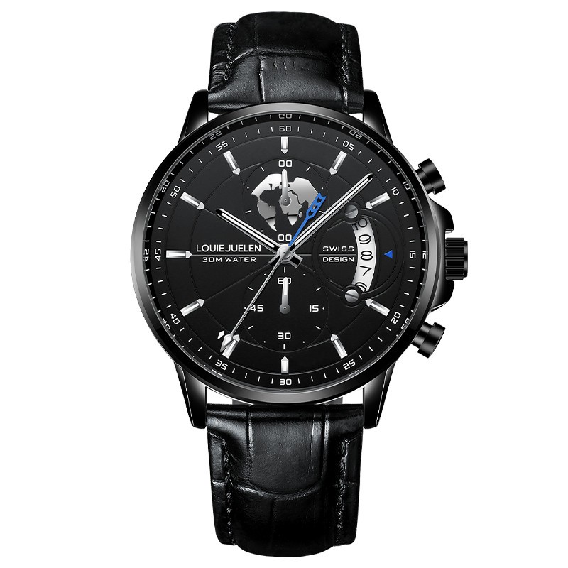 Men Genuine leather Watch Stainless Quartz Multi-functional Classic Wristwatch
