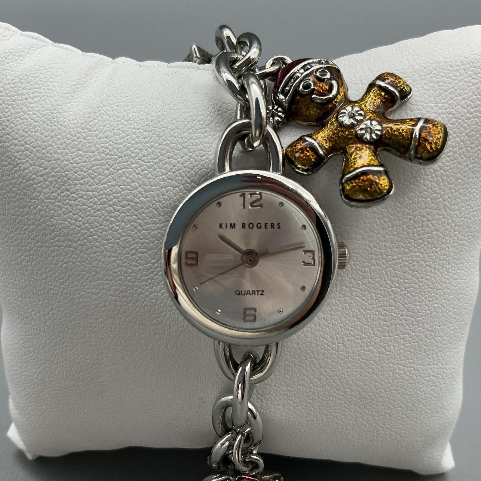 Kim Rogers Womens Watch 22mm Silver Tone Christmas Charm 28974 New Battery 6.5″