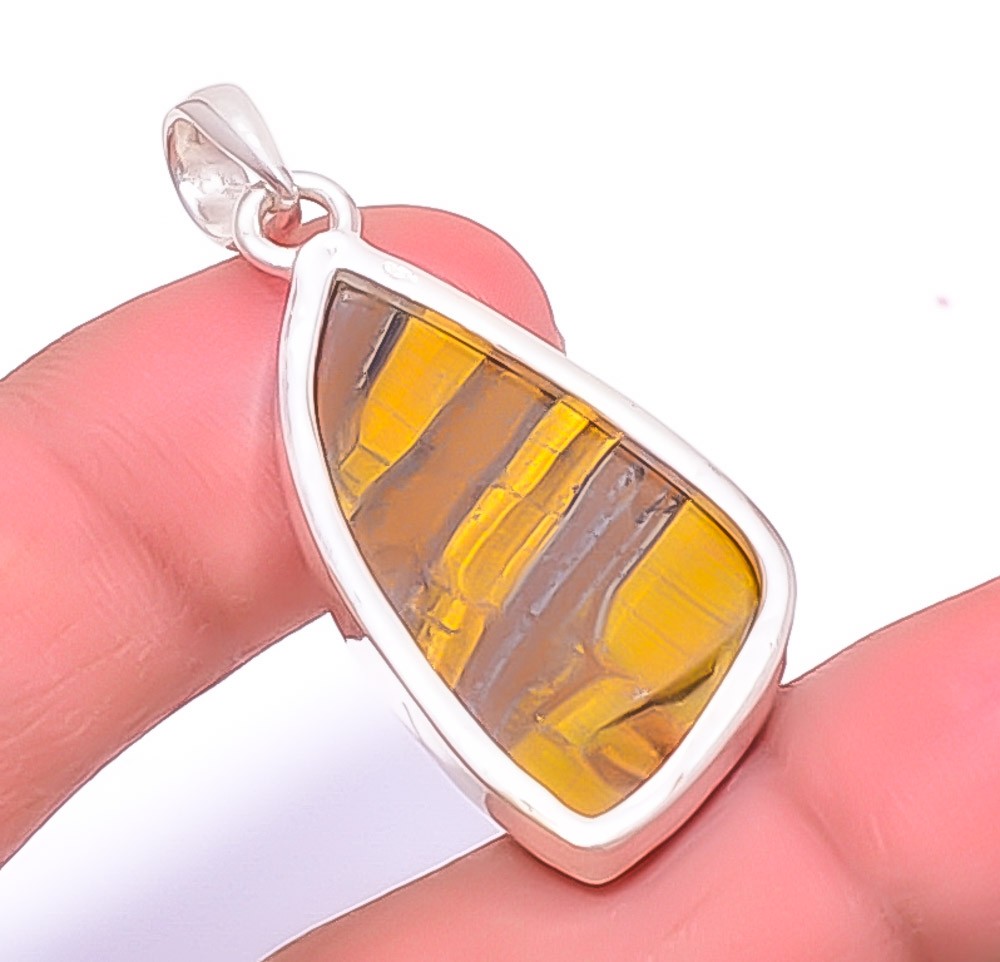 Yellow Tiger Eye – South Africa Gemstone 925 Sterling Silver Pendant 1.79″ A347