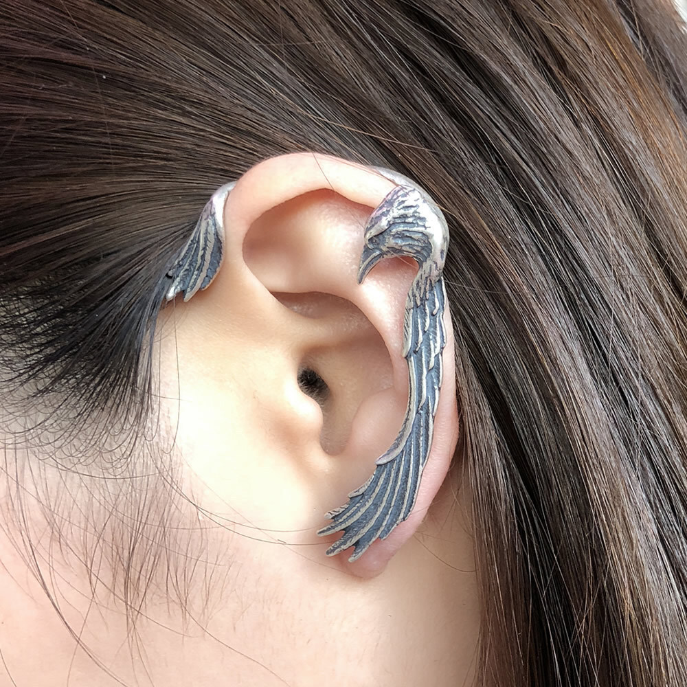 1pc Handmade Left Ear Crow Shaped Ear Cuff Earrings Made S925 Sterling Silver