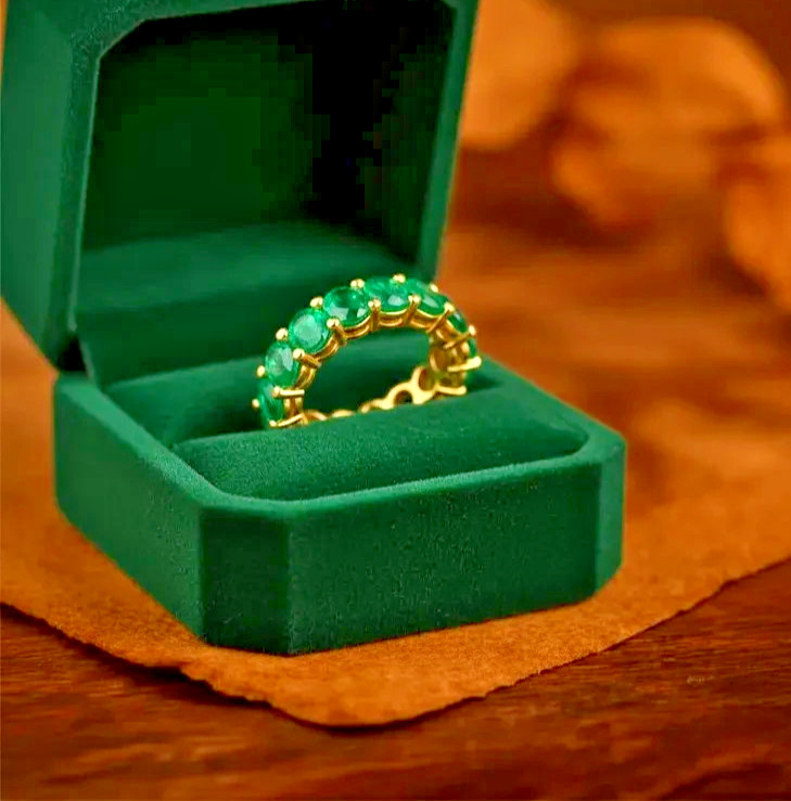 6.00Ct Oval Cut Natural Emerald Diamond Solid 14K Yellow Gold Eternity Band Ring