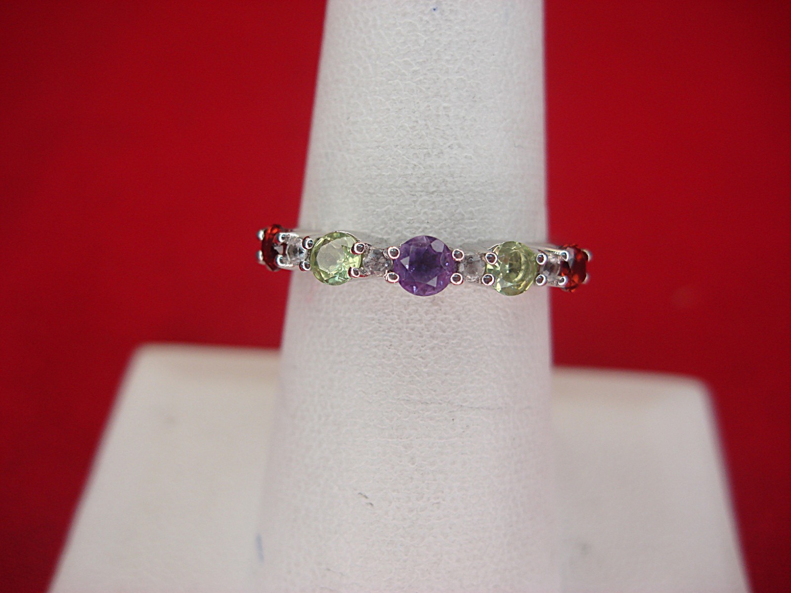 STERLING SILVER GEMSTONE RING – 3 DIFF. STONES – SIZE 7 – NICE