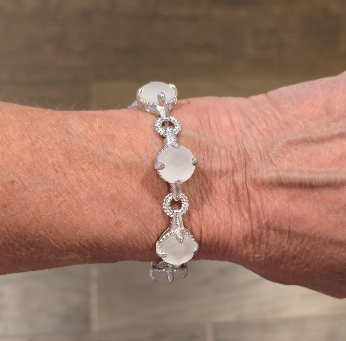 Judith Ripka Frosted Quartz Sterling Silver Bracelet 7.5″ Long