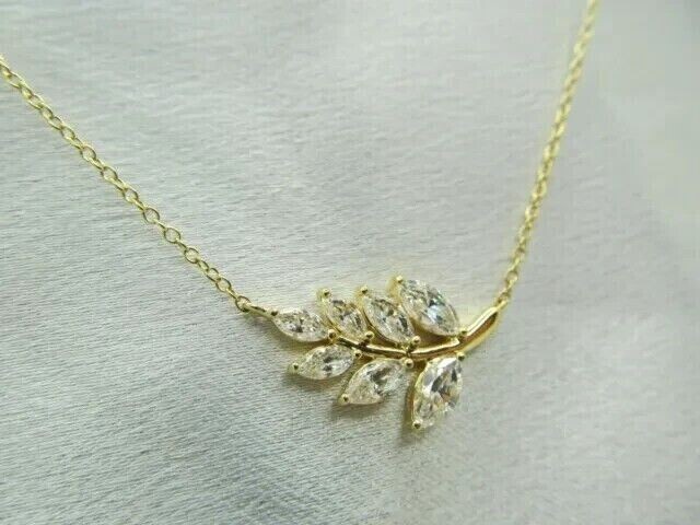 2 Ct Marquise Cut Simulated Diamond Leaf Pendant Necklace 14k Yellow Gold Plated