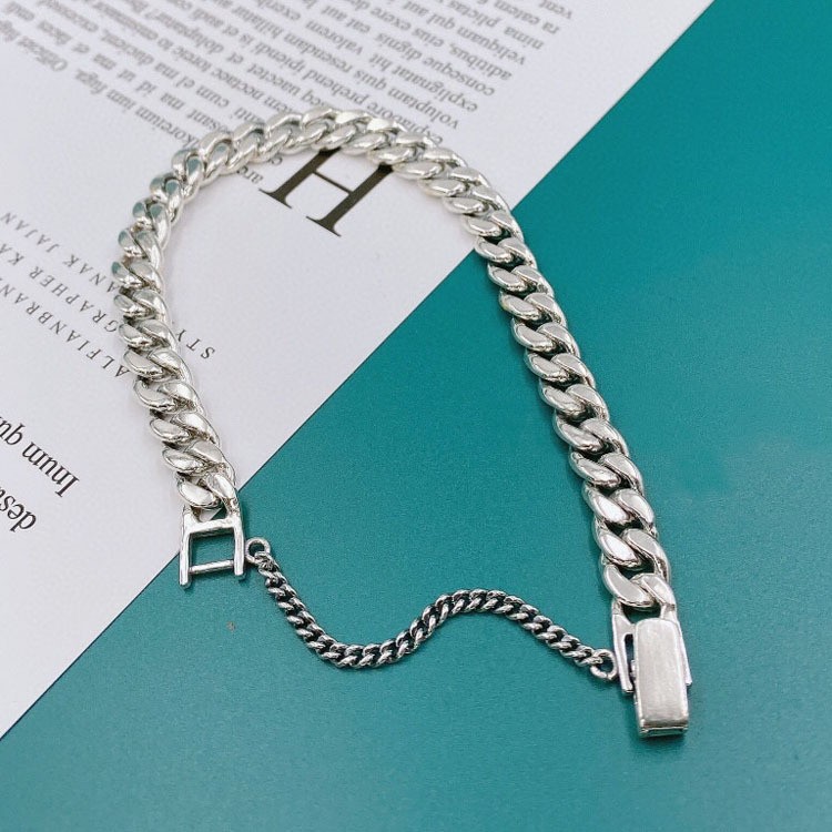 Pure Real S925 Sterling Silver Bracelet 8mm Curb Link Tassel Cuban Chain