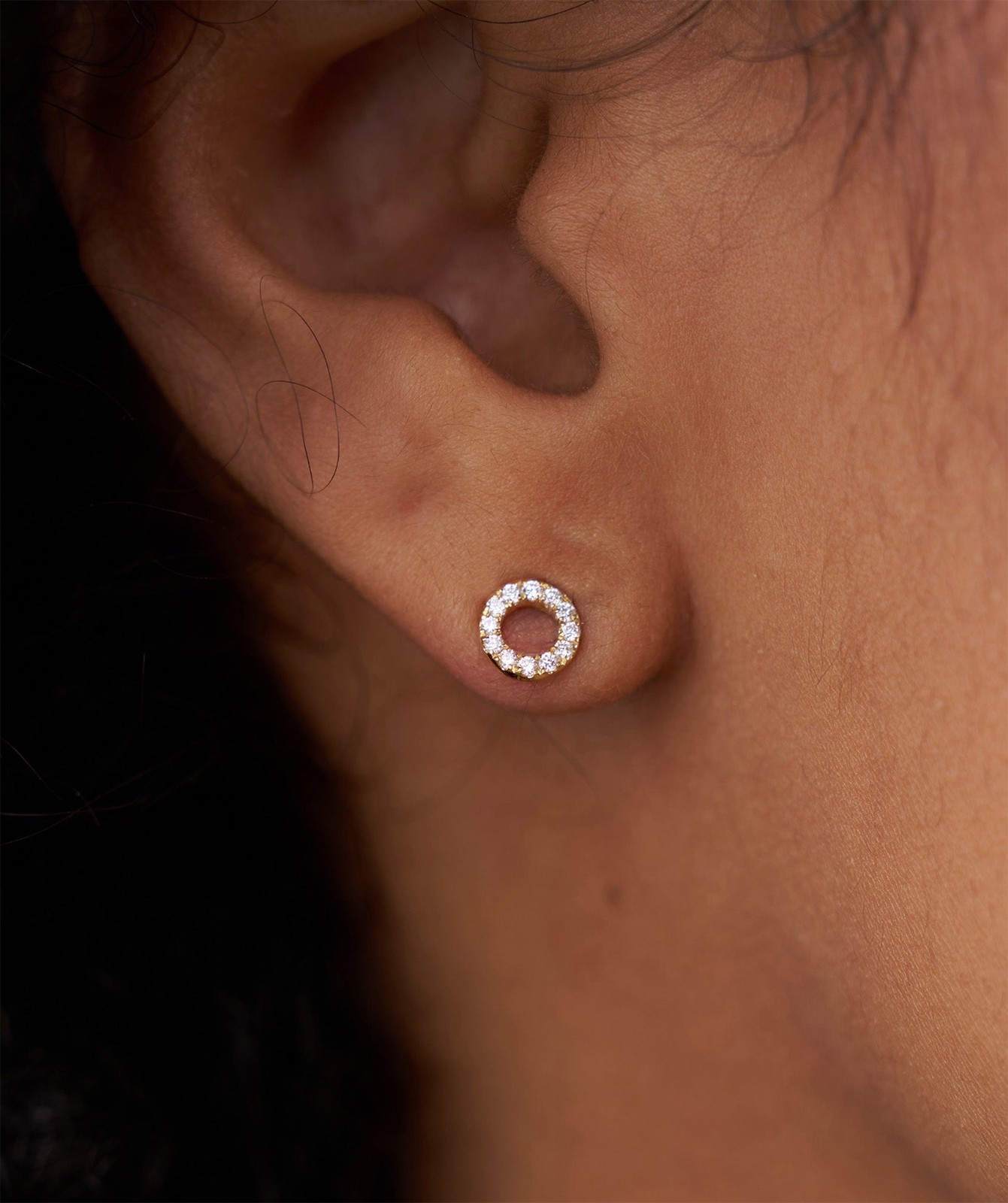 Round Lab Grown Diamond 18K Gold Pave Diamond Open Circle Eternity Stud Earrings