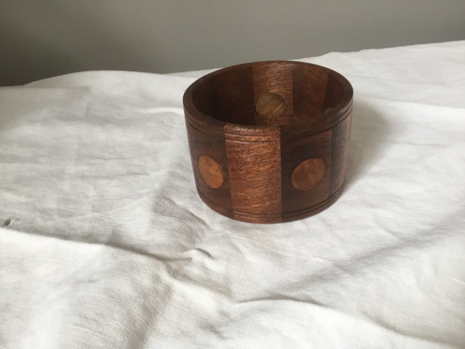 Vtg HANDMADE WOODEN BRACELET Inlaid 1 7/8 “ WALNUT Boho Hippie Chunky