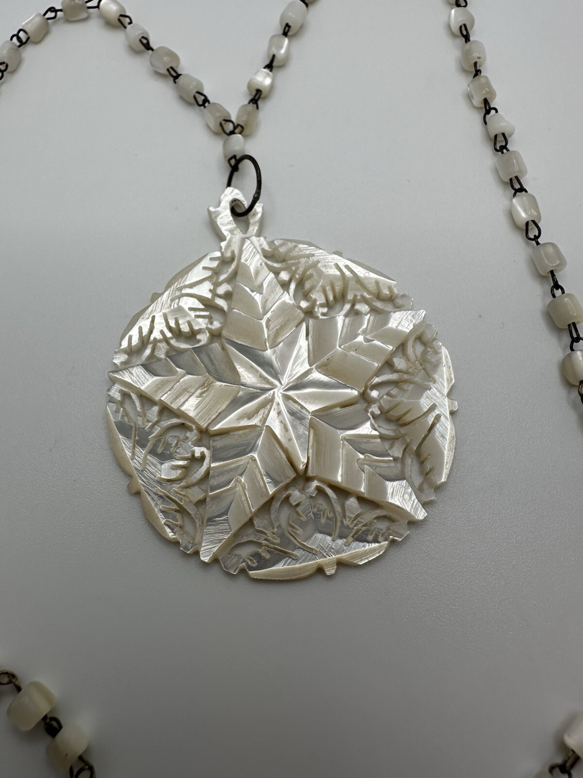Vintage Sterling Silver Mother Of Pearl Star Pendant 5.8cm Necklace 19” JB22